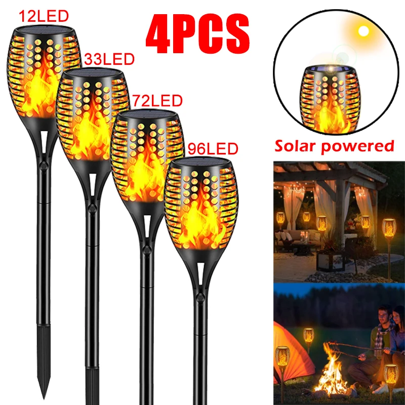 1/2/4Pcs Solar Flame Torch Light 96LED Flickering Light Waterproof Garden Decoration Outdoor Lawn Path Yard Patio Floor Lamp