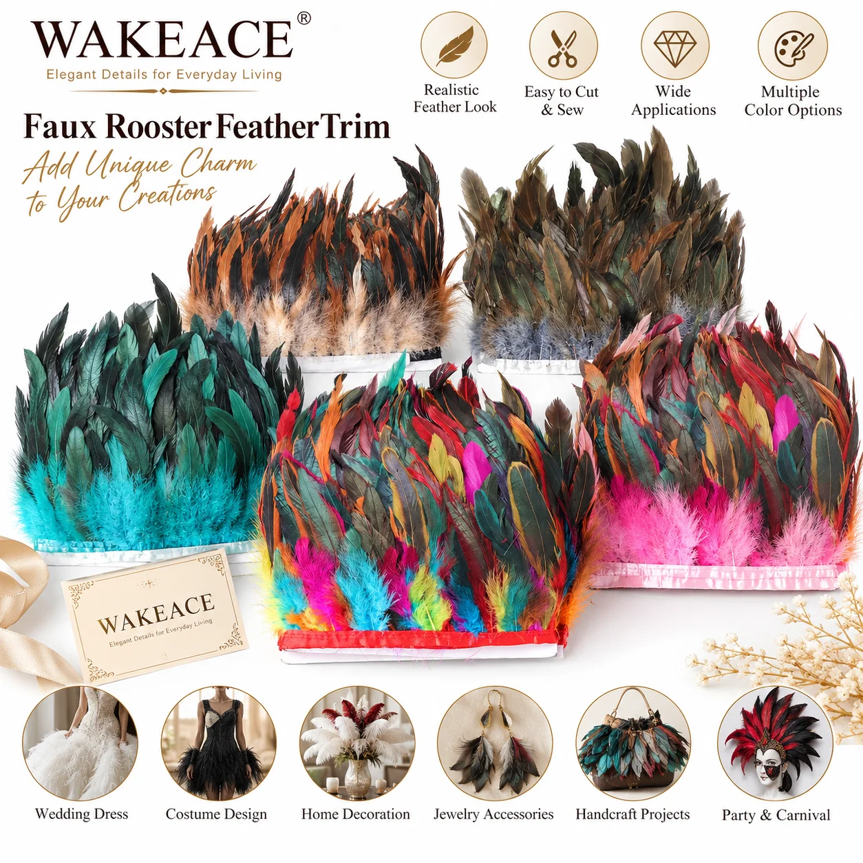 Fringe Ribbon Sewing - Premium LongFaux Rooster Feather Trim Colorful