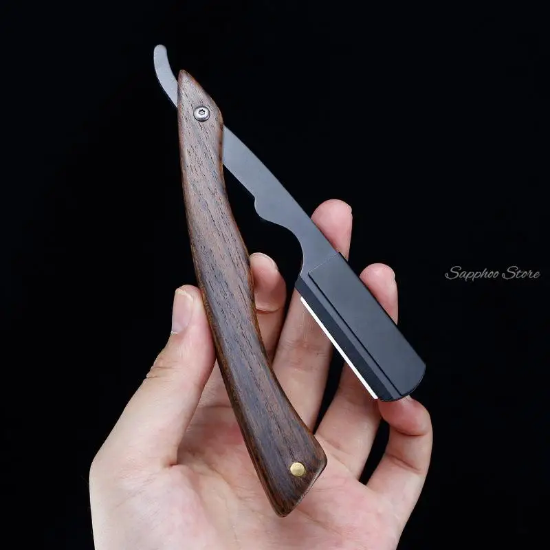 Professional Straight Edge Stainless Steel Folding Razor Golden Sandalwood Handle SHAVING RAZOR Barber Tools Free 10 Blades