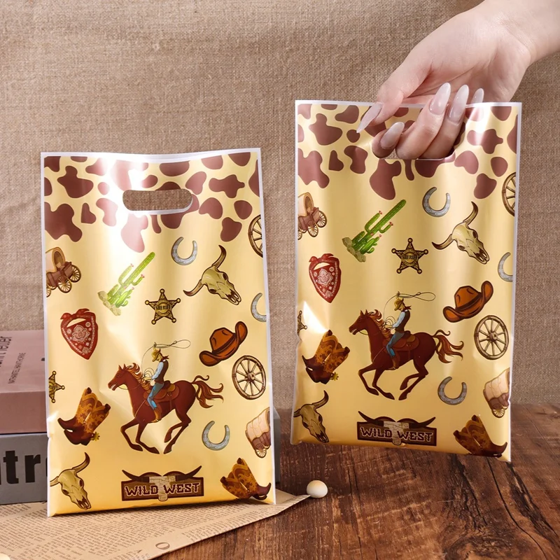 10/20/50pcs sac cadeau en plastique sur le thème du cowboy sac cadeau de shopping sac à main de dessin animé cadeau de vacances sac de retour pour la fête d'anniversaire