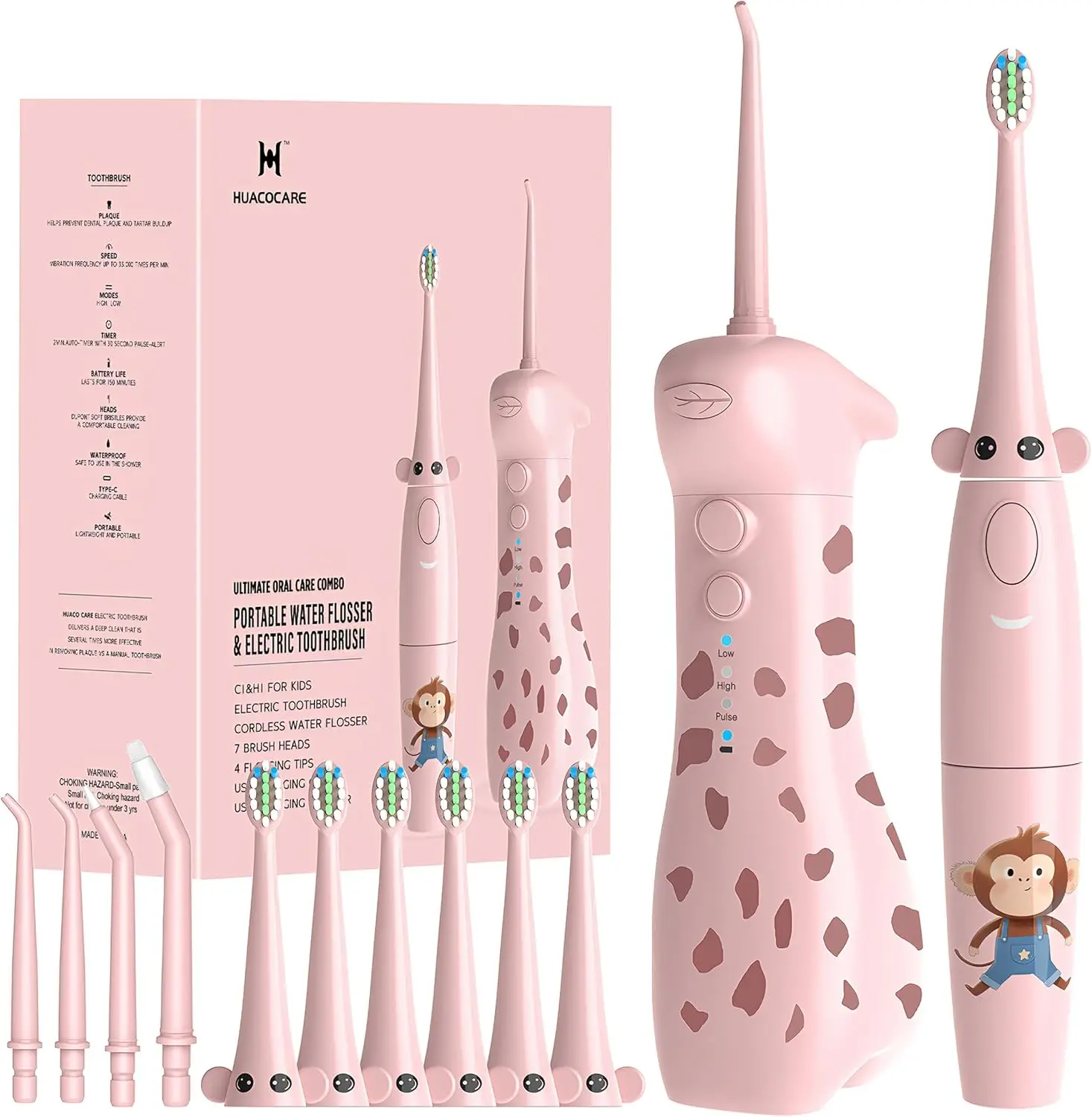 

Kids Water Flosser & Electric Toothbrush Combo | Giraffe & Monkey Design | 3 Gentle Modes & 2 Sonic Modes | Braces-Friendly Gift