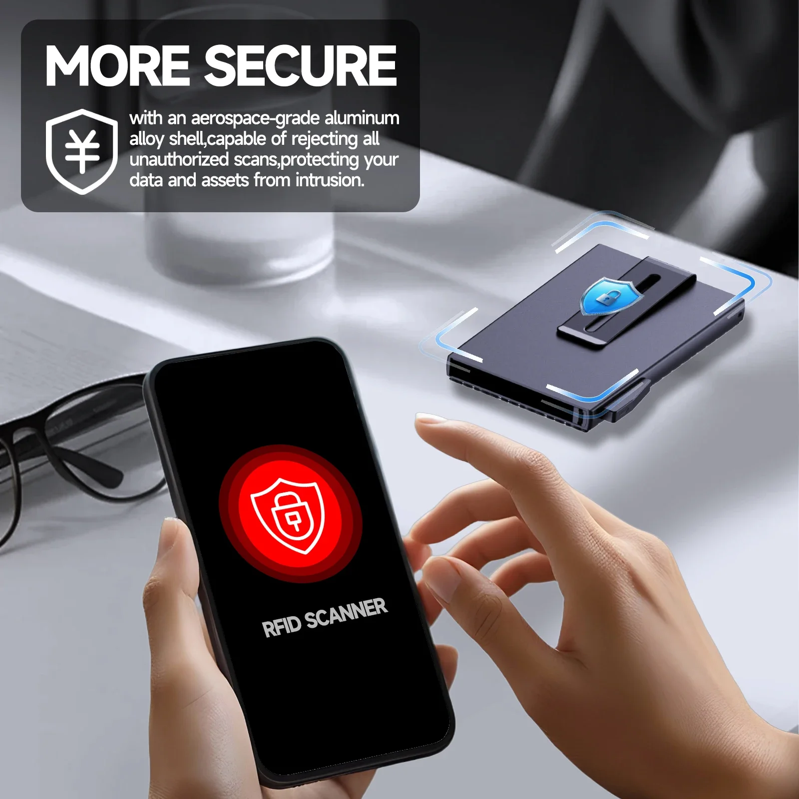 حامل بطاقات منبثق أوتوماتيكي بحجب RFID للرجال، وصول سريع، تصميم آمن، محفظة معدنية على طراز الأعمال، محفظة متينة