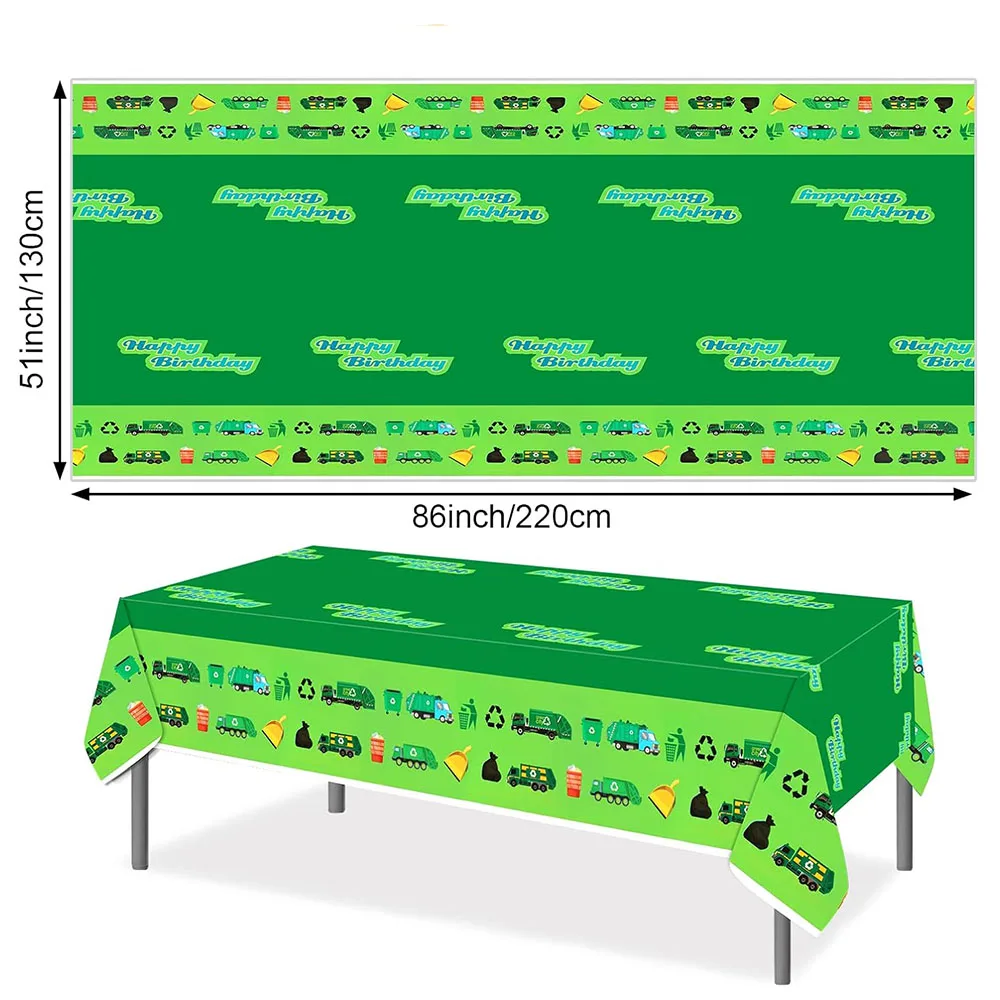Garbage Truck Party Decor Happy Birthday Banner Balloon Cake Decor Disposable Tablecloth Trash Truck Themed Party Supplies
