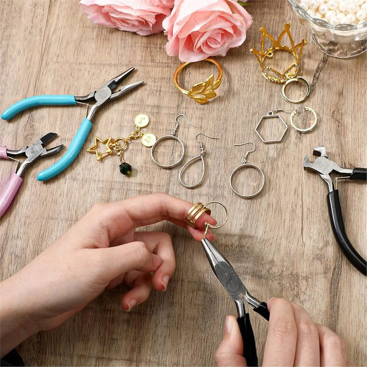 5 Pcs Jewelry Pliers Set, Jewelry Making Tools Kit Needle-Nose Round-Nose Diagonal-Cutting Bent-Noses End-Cutting