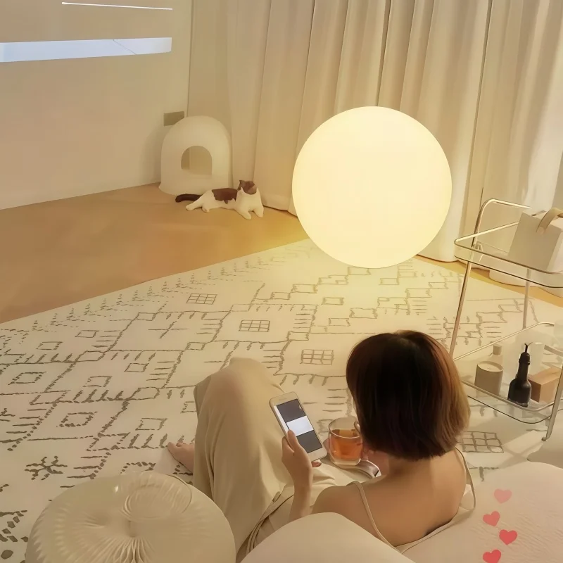 Round Ball Floor Lamp Intelligent LED Three-Color Remote Control Dimming Living Room Bedroom Bedside Atmosphere Decoration Light
