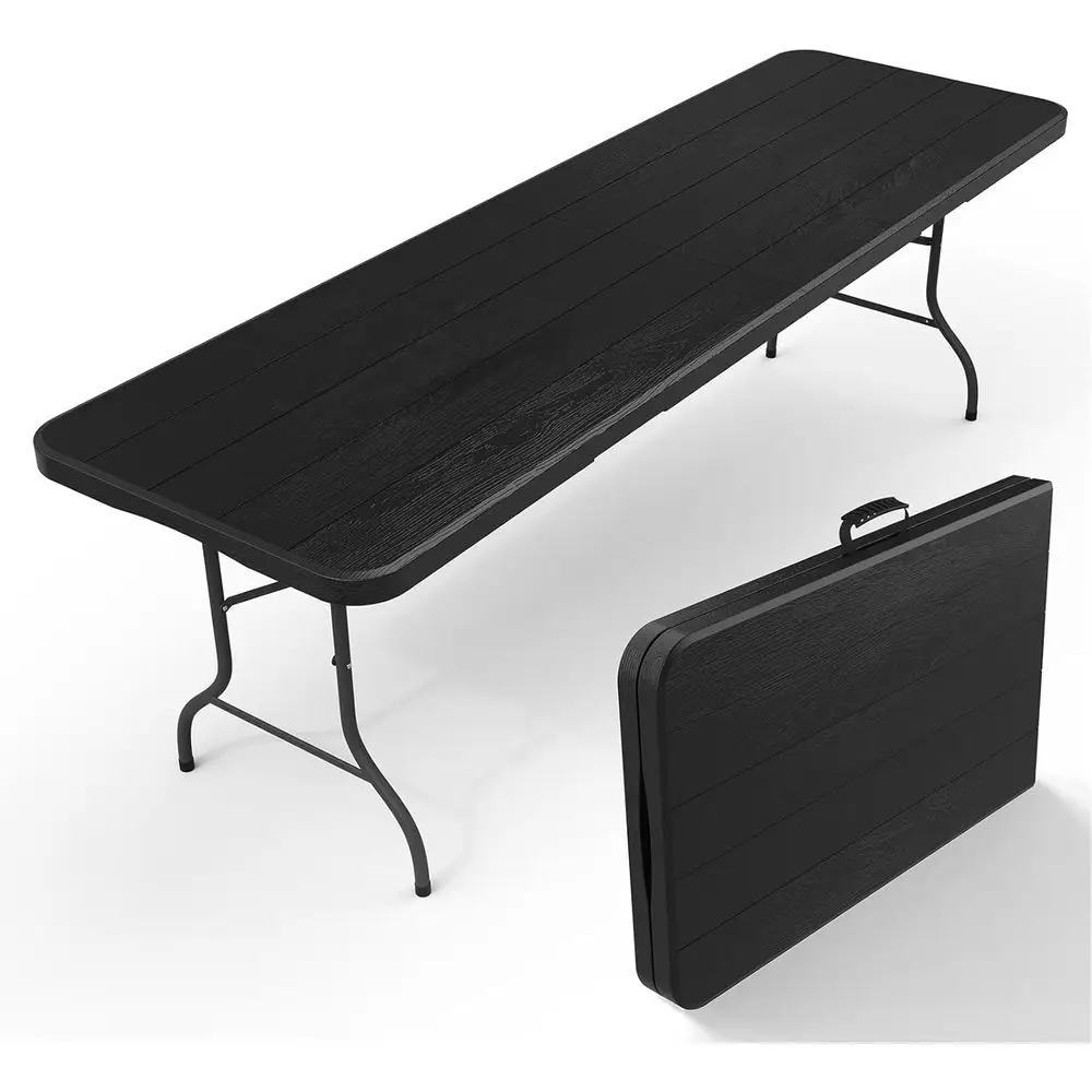 

Портативный складной стол повышенной прочности с грузоподъемностью 400 фунтов, подходит для встреч, вечеринок, пикников и кемпинга (черный, под дерево)