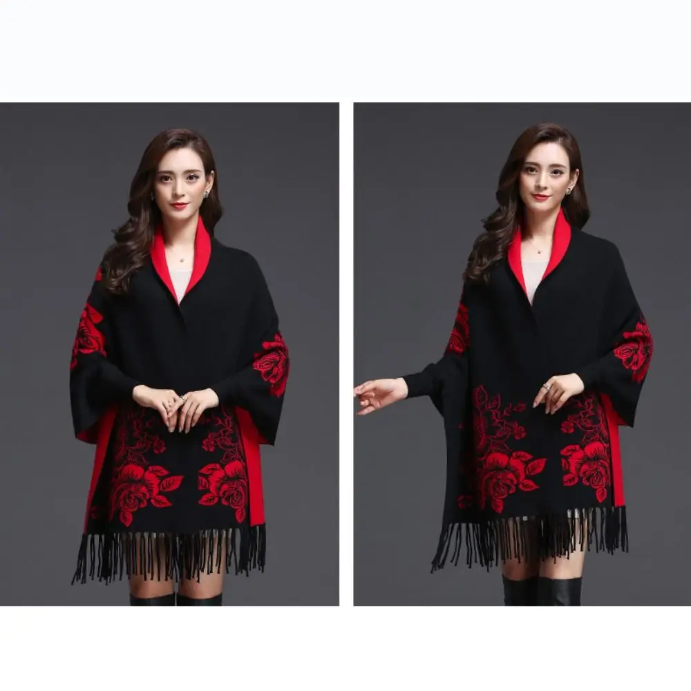 تقليد الكشمير التطريز وشاح شرابة مزدوجة الوجهين يمكن ارتداؤها شال طويل مهدب فاخر أنيق رشاقته