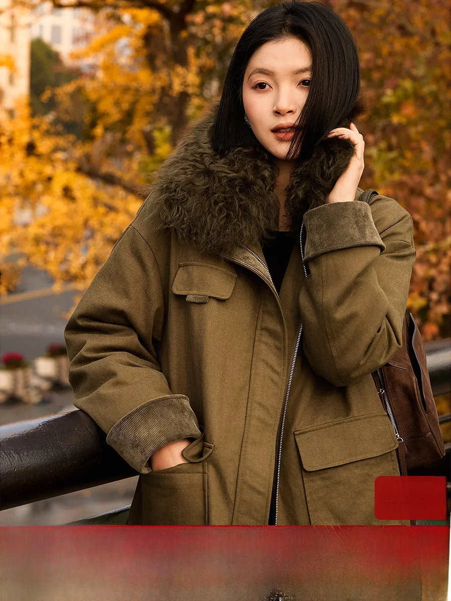 

Пуховик Wild Series Winter Traveler с 95% гусиным пухом, воротником из шерсти и отложным воротником, прямого кроя, удлиненный