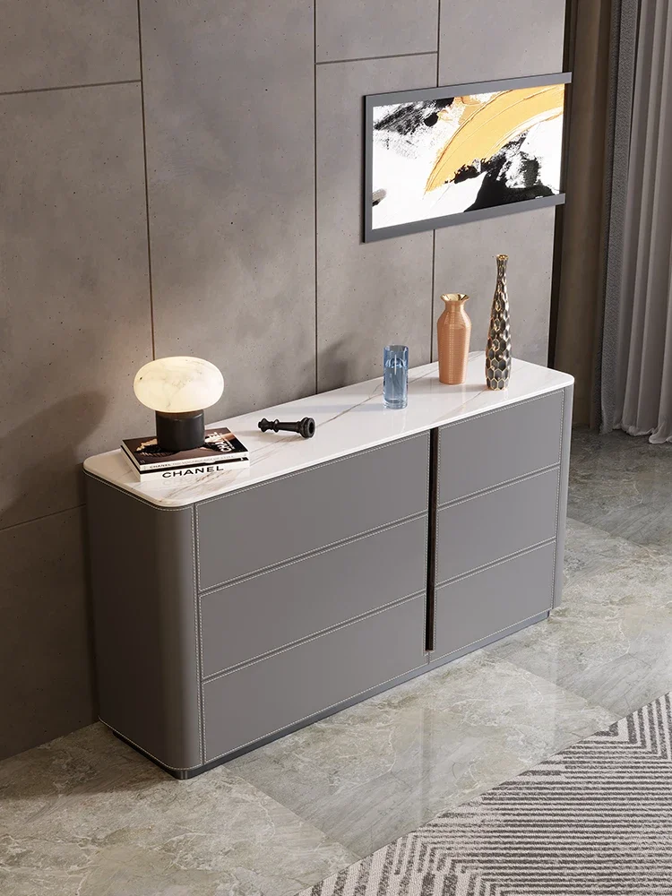 Rock plate dining cabinet, Italian style minimalist living room, home porch, wall cabinet, locker, saddle leather locker