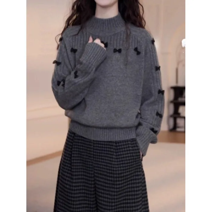 

Women's plus Size Knitted Sweater with Bow Tie Long Sve f High Collar Warm Autumn Winter New Sle Faionable Commute ...