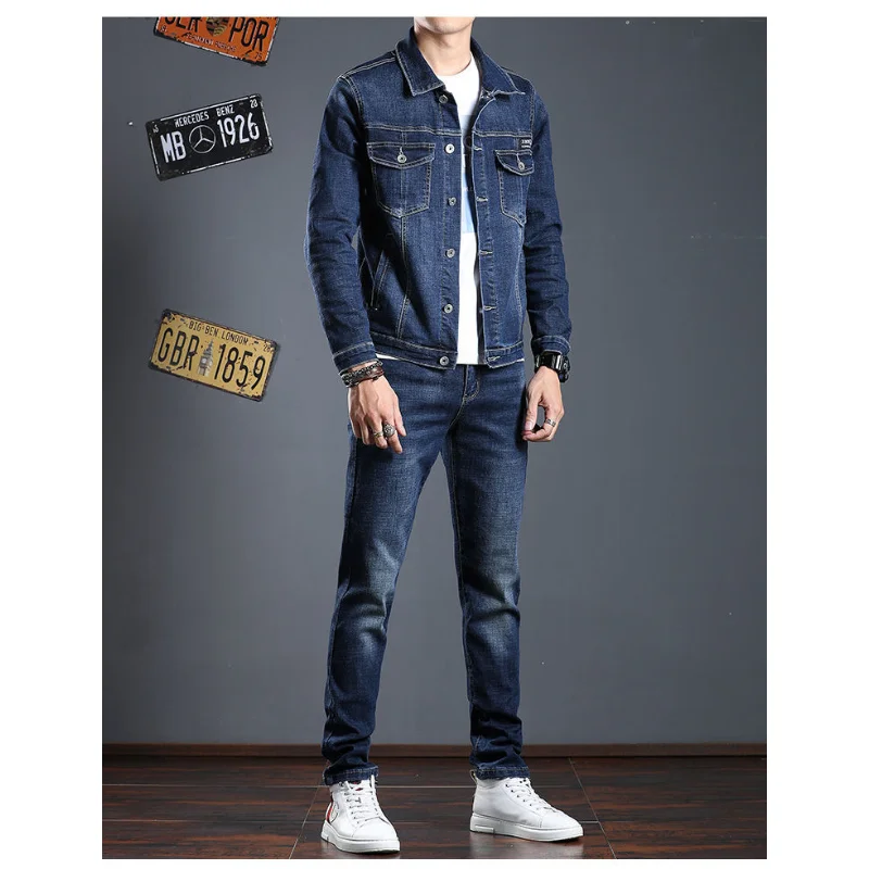 2023 Spring Denim Jacket Men\'s New Suit Jacket Jacket Pants Two Men\'s Spring and Autumn Jeans Men Clothing Pantalones Suit