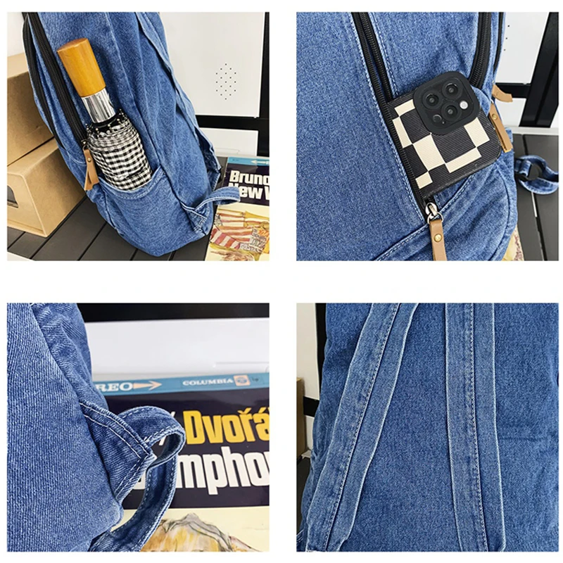 Imagem -05 - Canvas Travel Denim Book Bolsa para Mulheres Ladies Kawaii Backpack Leisure School Bolsa Meninas Masculino Laptop Faculdade Moda