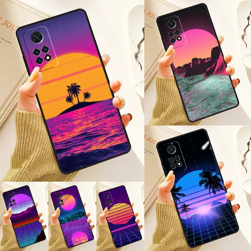 80S Vaporwave Retro Synthwave Sunset Case For Samsung Galaxy S24 Plus S23 S20 S21FE Lite S22 Ultra Note 20 S8 S9 S10 Phone Coque