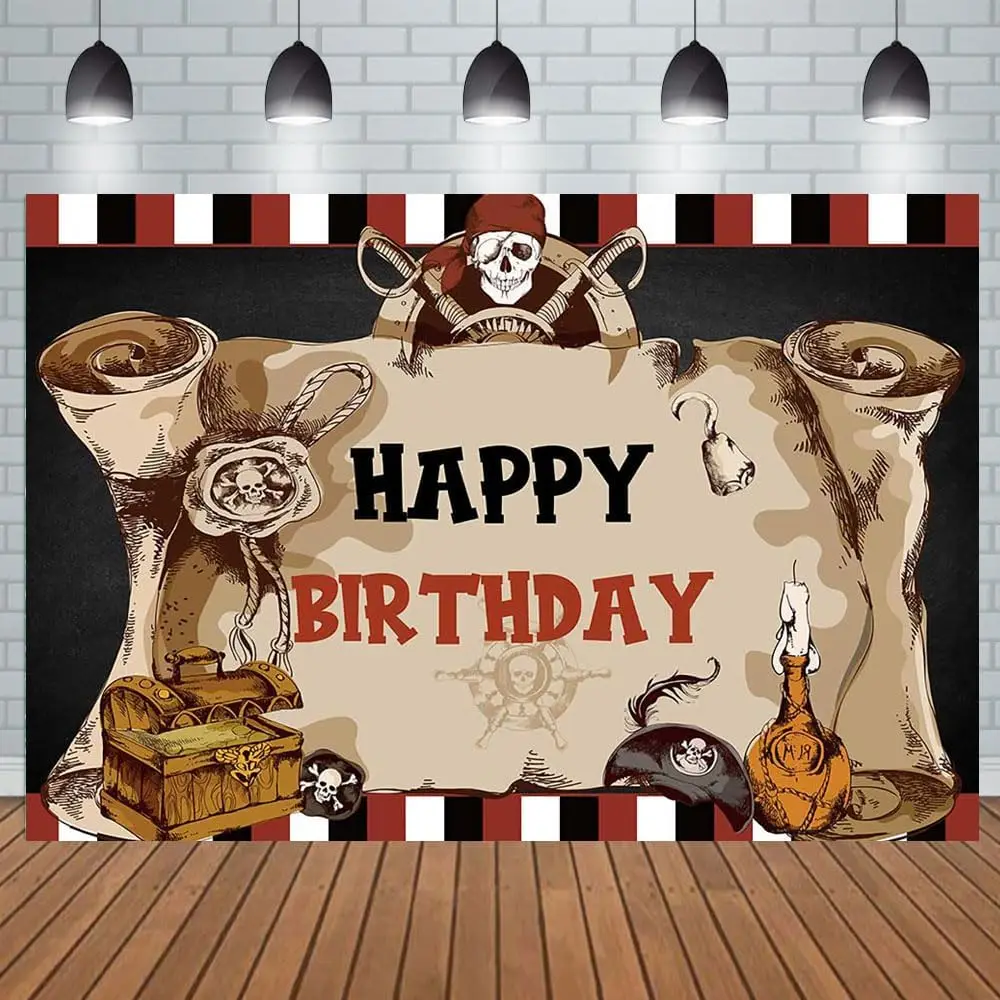 Pirate Boys Treasure Map Skull birthday party photo background photography backdrop banner studio