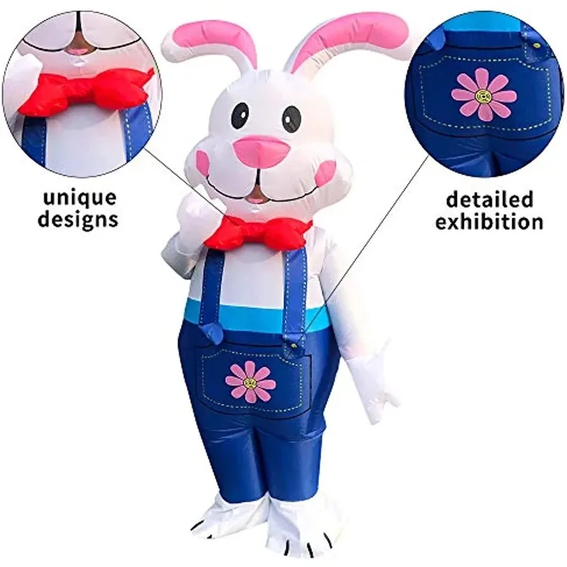 25COSEaster Bunny Inflatable Costume Blow Up Rabbit Suit Fancy Dress Jumpsuit Cosplay Party for Adult