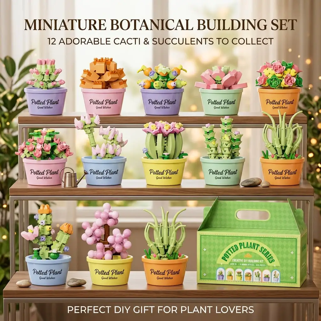 12-Piece Round Succulent Plant Building Block Set, 889 Pieces, Suitable for Combination and Customization. |   Christmas Gifts, Thanksgiving Surprises, Birthday Presents. Creative DIY Models, Gifts for Friends, Boyfriends and Girlfriends, Valentine's Day Gifts, Mother's Day Gifts, Suitable for Birthdays, Halloween, Thanksgiving, and Christmas.