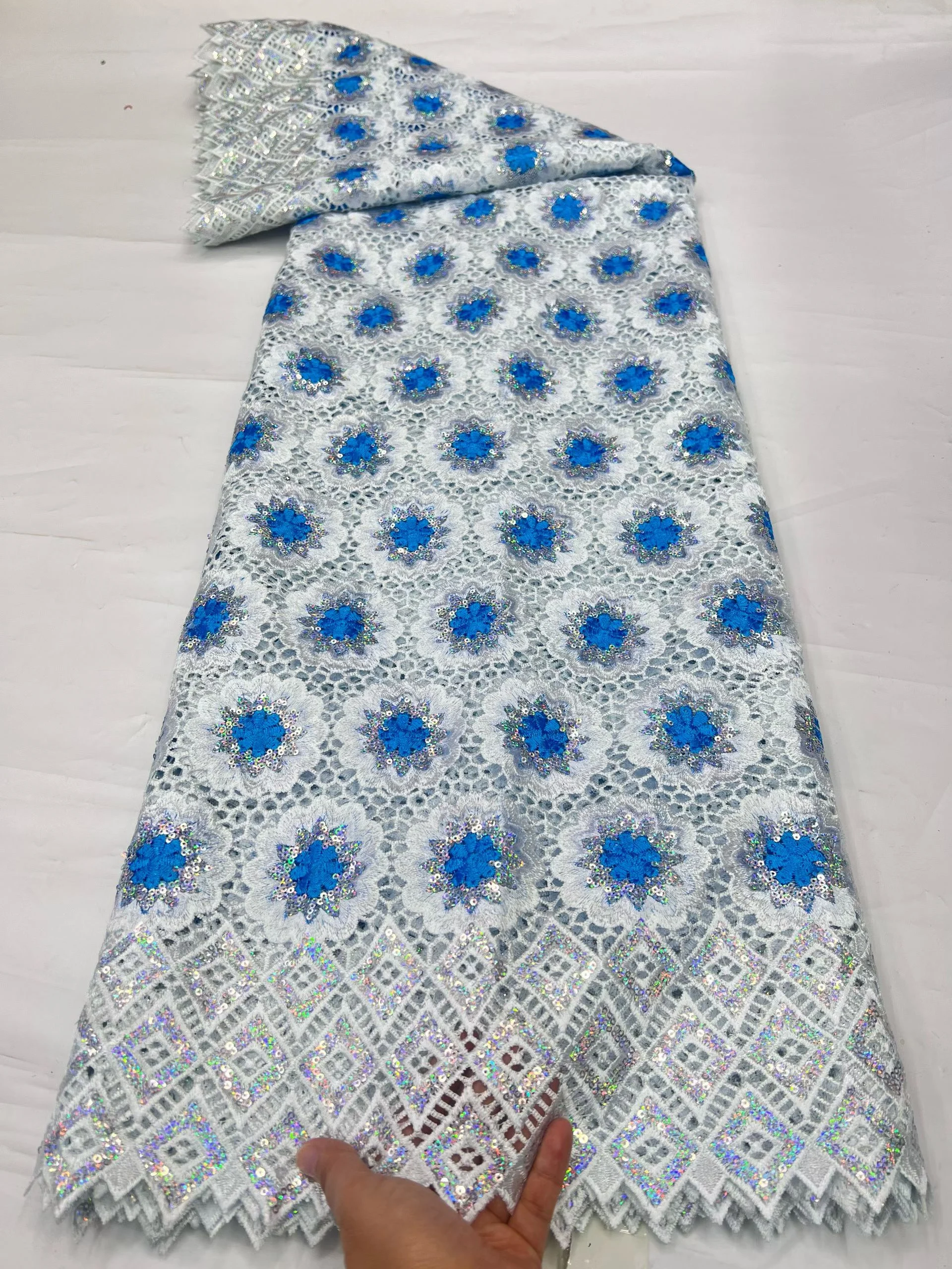 5 Yards African Water Soluble Sequins Cord Guipure Lace Fabric High Quality for Women Bridal Dresses Wedding