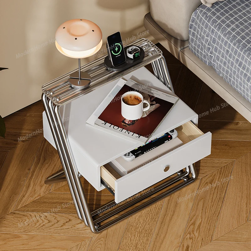 Modern Bedside Table with USB Port Charging Station Smart Nightstand Functional Bedroom Muebles De Dormitorio Furniture Home