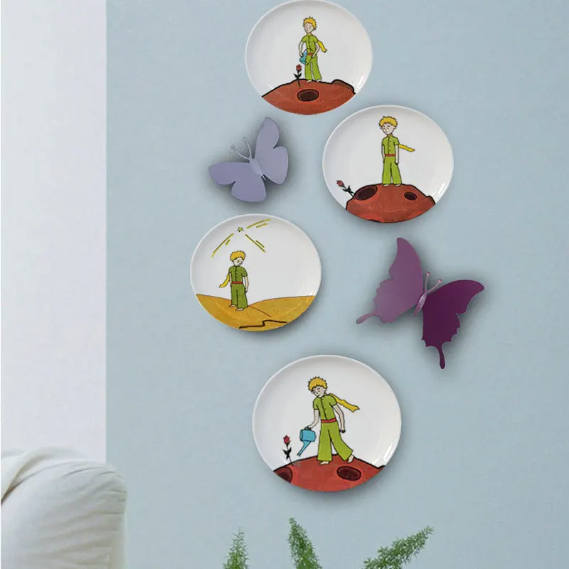 French Cartoon Illustration Plate Cute Fairy Tale Little Boy with Roses Ceramic Tray Children's Room Wall Art Decorative Dish