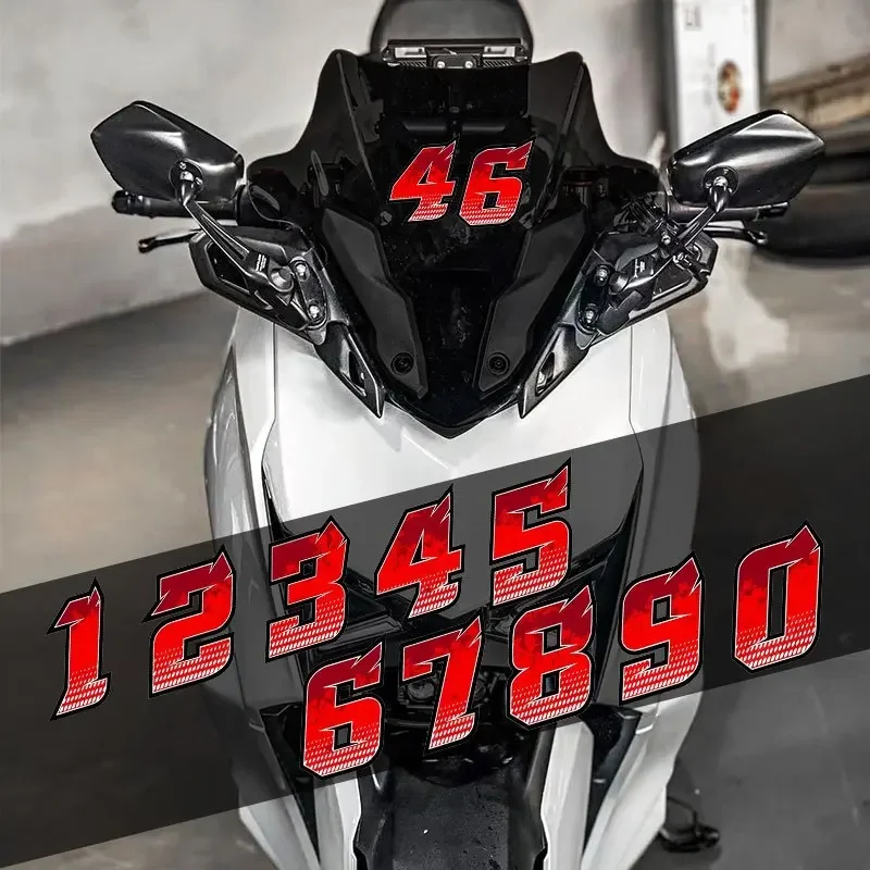 Racing Number Sticker 1PC Red 0-9 Waterproof Vinyl Decal for Motorcycle Helmet Fuel Tank Box Car Window Universal Decor