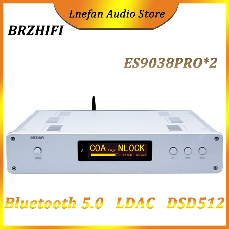 

BRZHIFI ES9038PRO*2 DAC HiFi Audio Balanced Decoder Amanero USB 32Bit 384KHz DSD512 Bluetooth 5.0 LDAC Decoding RCA XLR Output