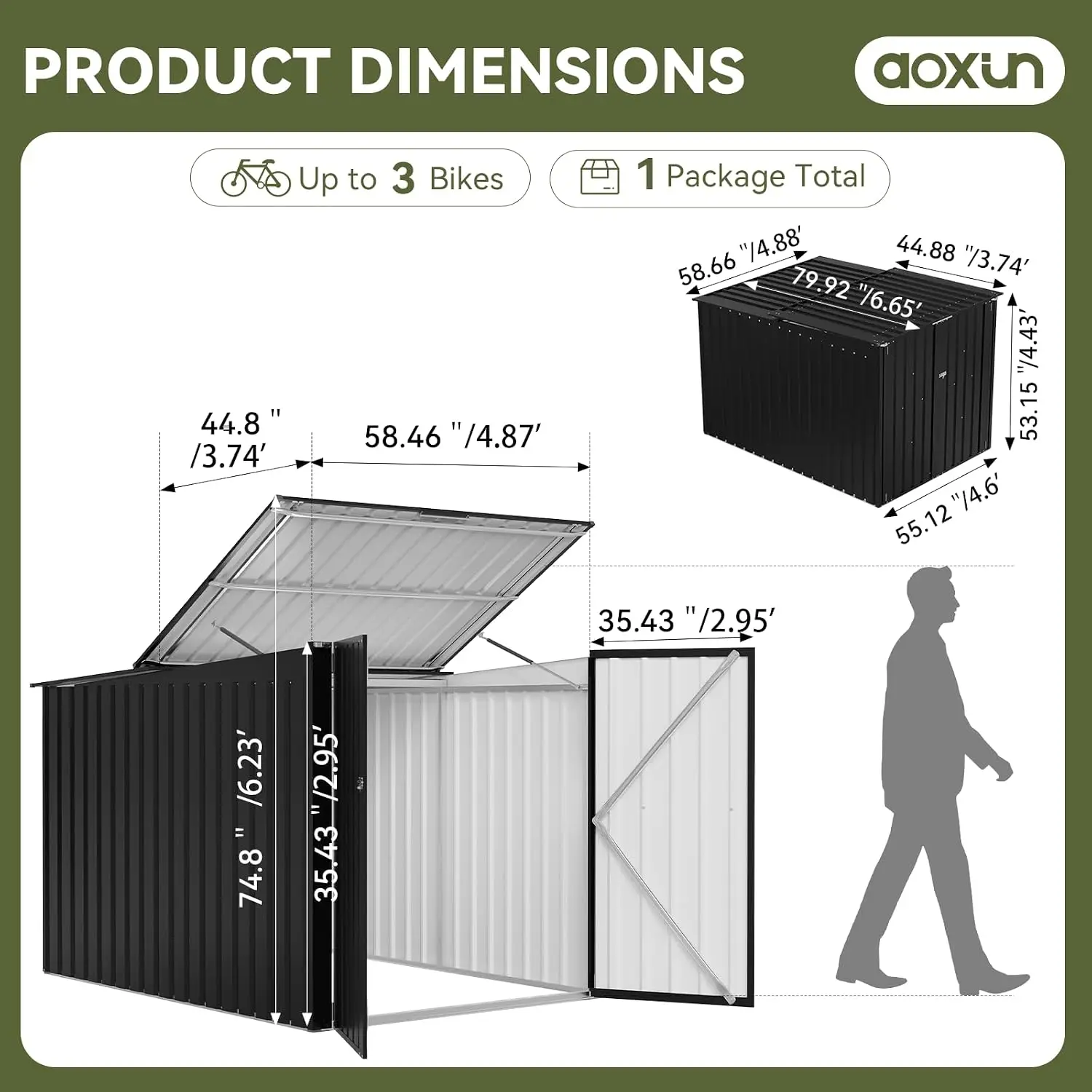 Outdoor Storage Shed Metal 130 Cu Ft Garden Tool Organizer Backyard Patio Garage, Customized