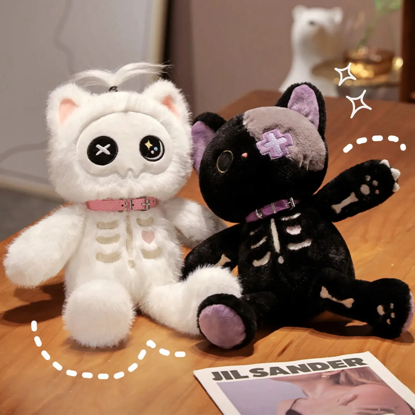 39cm Kawaii Dark Serie Black Devil Skeleton Cat Plush Toy Creative