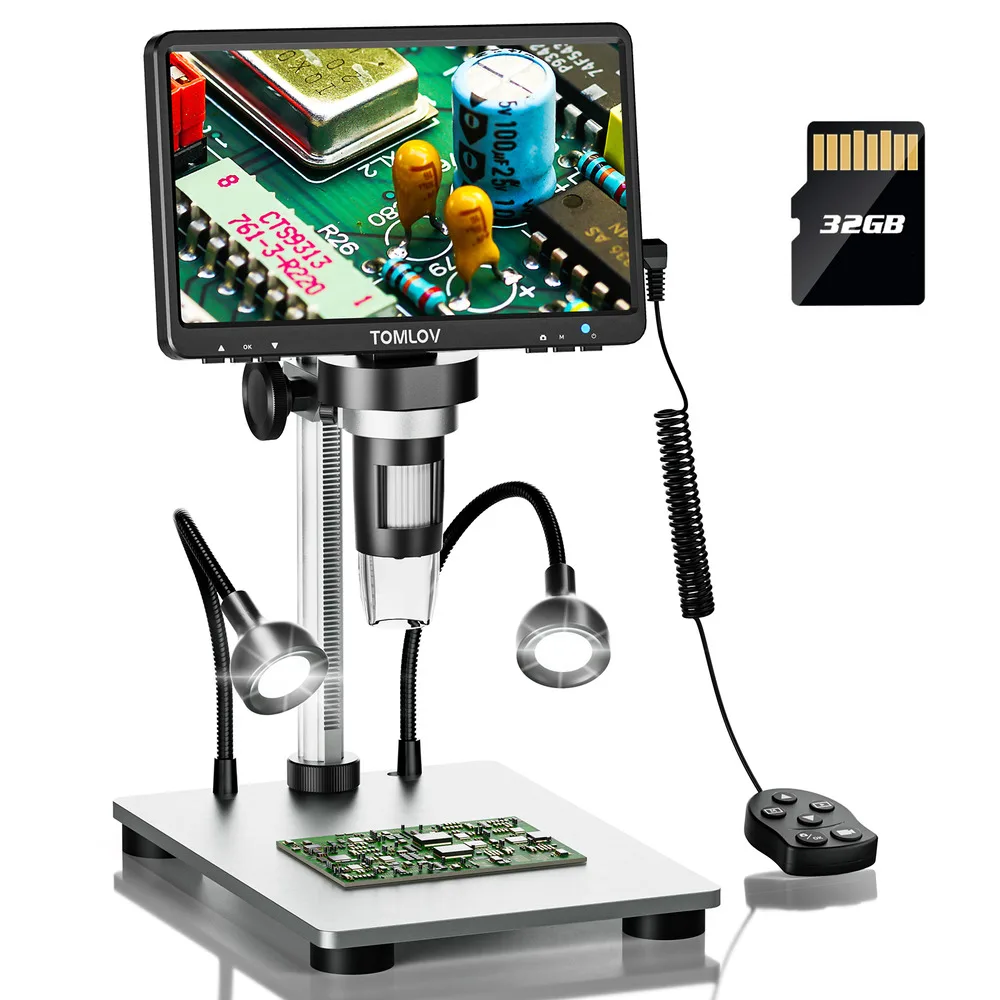 TOMLOV Digital USB Microscope DM9 1200X 1080P LCD Video Microscope for Adult Electronica Soldering PC View Coin Magnifier