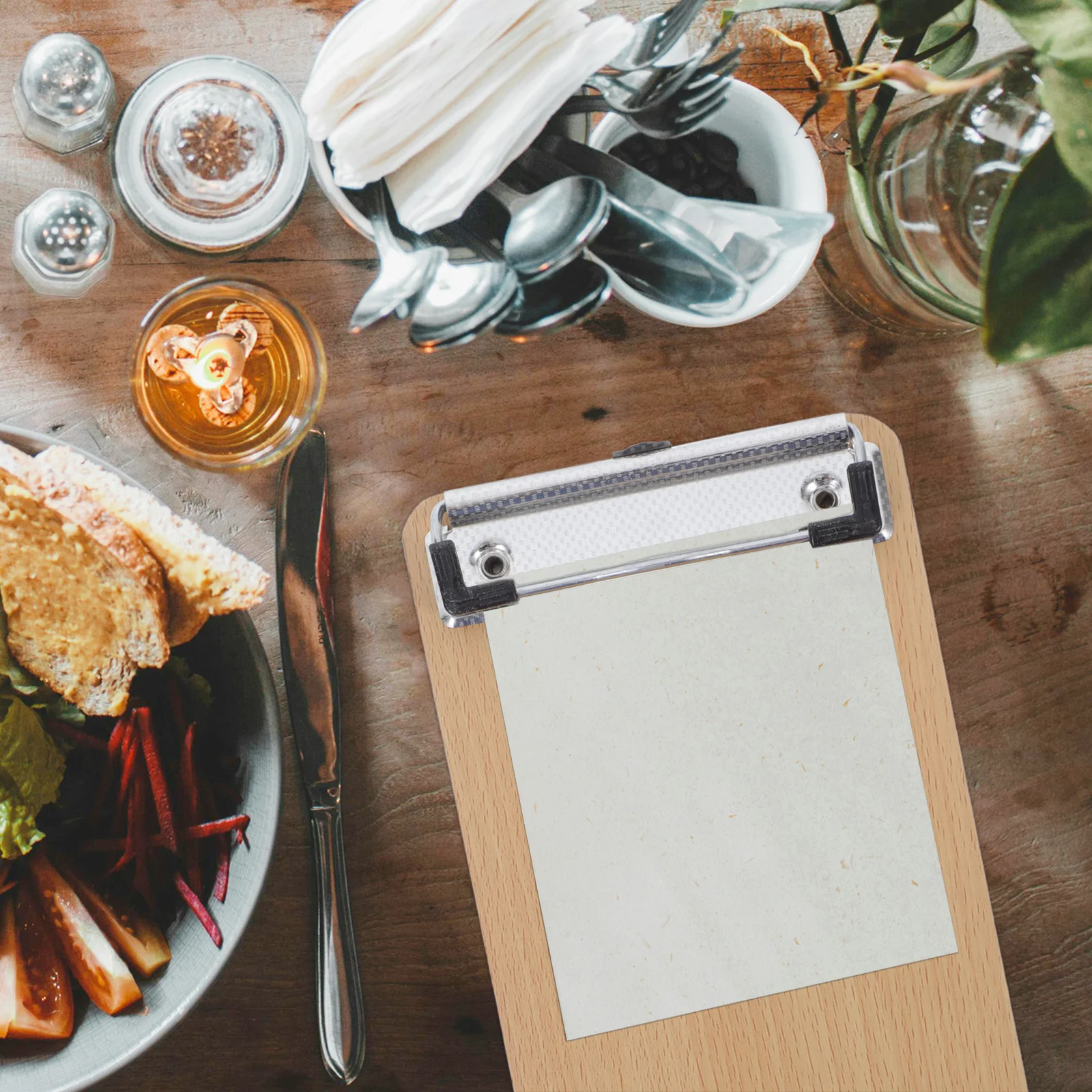 

6pcs Wooden Clipboard Heavy Duty Solid Wood Writing Pad For Office Home School Lightweight Menu Board Clip With Pen Holder