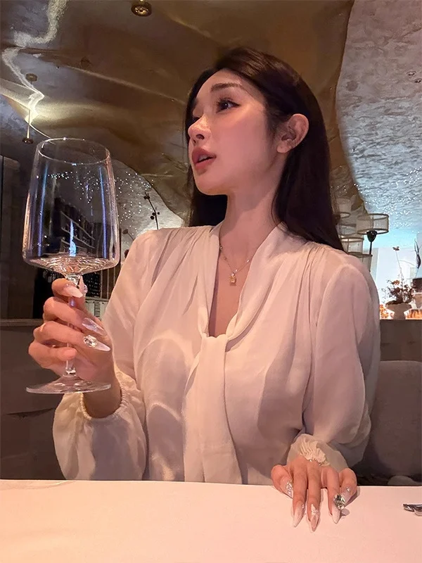 

Корейский шифоновый топ с v-образным вырезом и драпировкой, женский весенне-летний тонкий солнцезащитный повседневный топ для поездок на работу, модный