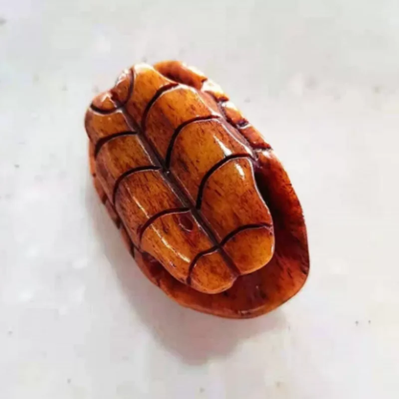 Vintage Yak Bone Carved Turtle Shell Ornament - Feng Shui Wealth Handle Piece, Traditional Oriental Talisman & Tabletop Decor