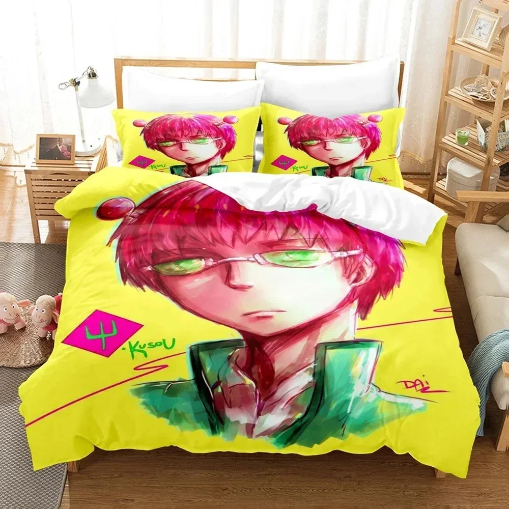 Anime La Disastrosa Vita di Saiki K. Set biancheria da letto Set copripiumino Copripiumino Federa Trapunte king Queen Size Ragazzi Adulti