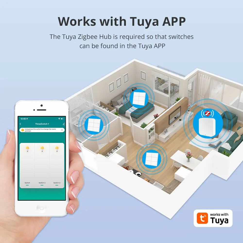 Zemismart Zigbee Push Wall Light Switches 6 Gangs with Neutral Interruptor Work with Tuya Alexa Google Home Smartthings