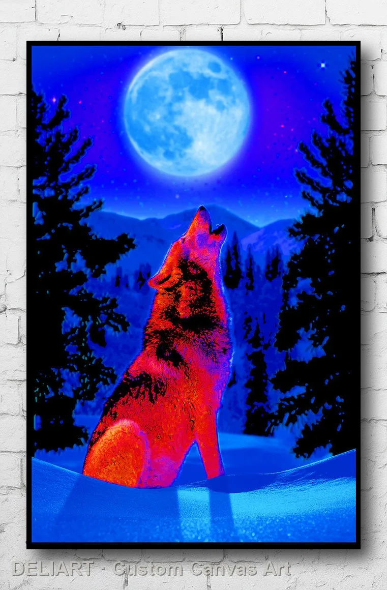 

WOLF MOON - BLACKLIGHT Canvas Poster WOLVES Custom Size Available Room Decoration Home Decor Wall Art
