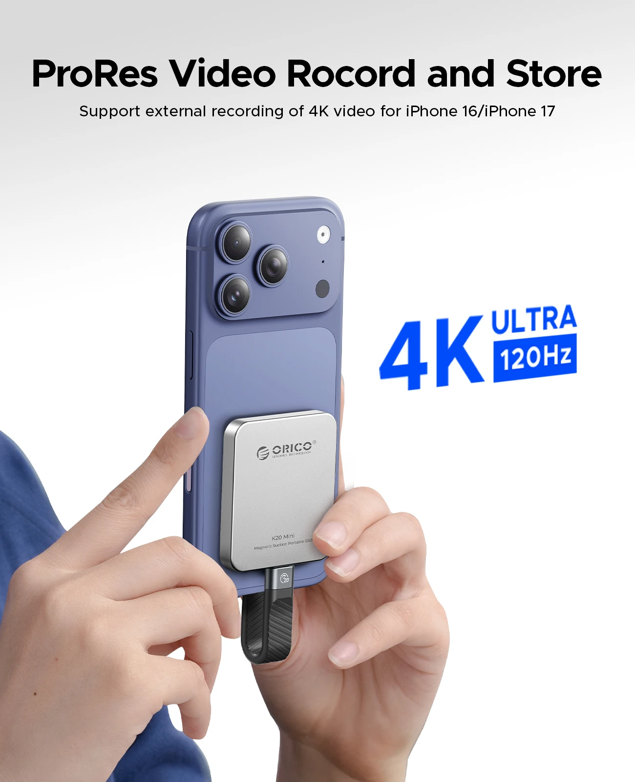 ORICO K20Mini SSD esterno magnetico per iPhone 17 16 Pro/Max ProRes 2000 MB/s 4K ProRes HDR Registra e memorizza Stato solido portatile