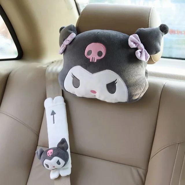 Cute Car Pillow Baby Car Headrest Neck Pillow Cartoon Black Devil Plush Car Seat Cushion Kids Headrest Car Accessor