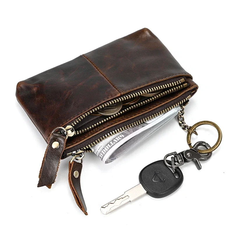 

Good Quality Small Wallet Purse For Euro Coin Genuine Leather Coin Wallet For Women Men Zipper Mini Card Wallet With Key Ring