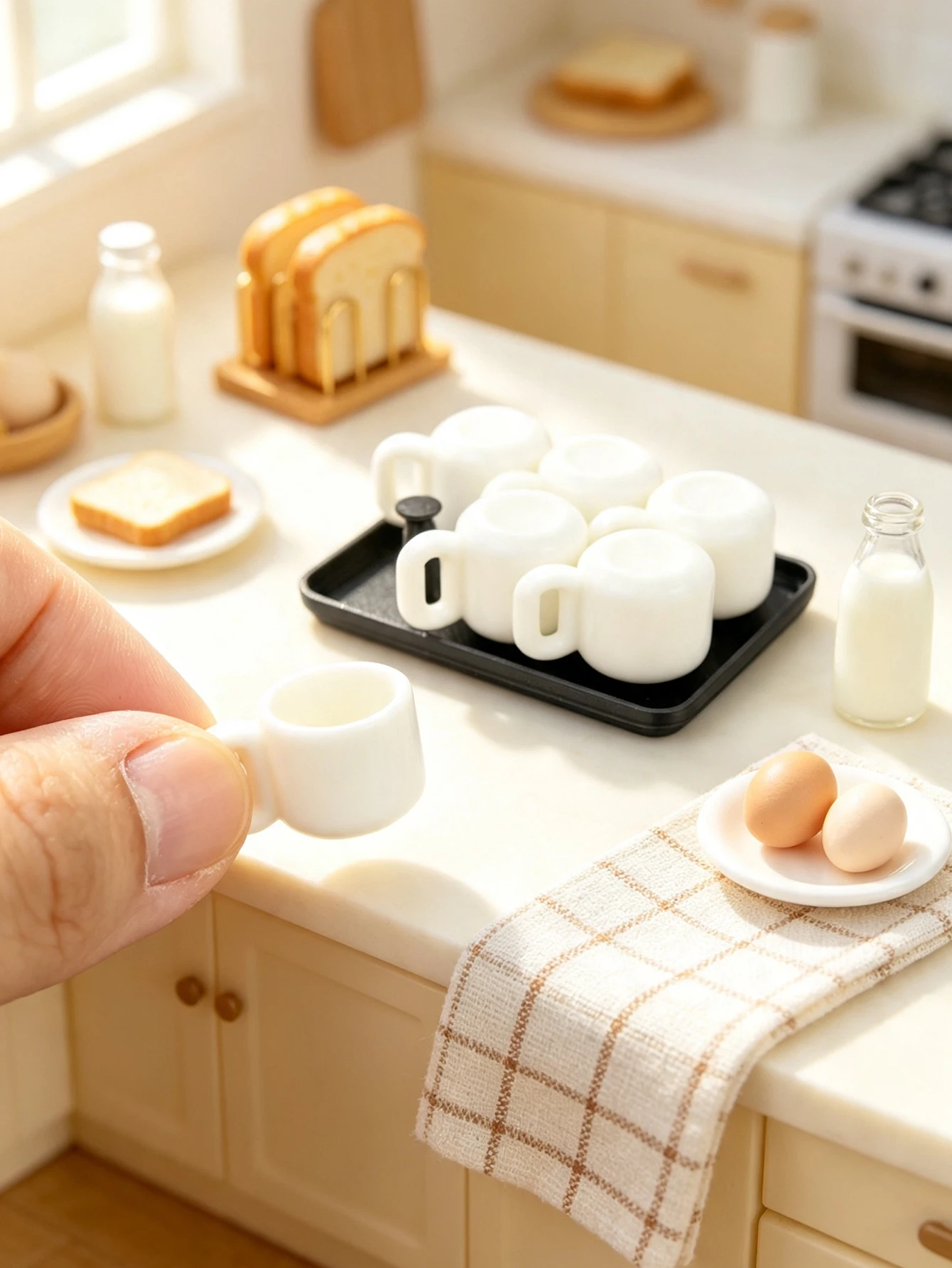 A miniature cup with a drainage tray ornament, suitable for Halloween and Easter parties, 1/6, 1/12 dollhouse model house accessories, decorative items, photography props, micro landscape ornaments, miniatures decorati