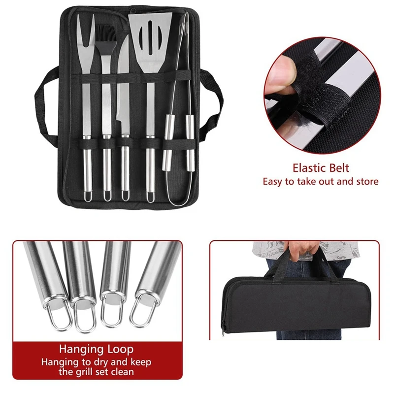 Grill Tools Set,Stainless Steel Grill Set For Men, 6Pc BBQ Tools Grilling Accessories Kit With Spatula,Fork,Knife,Brush