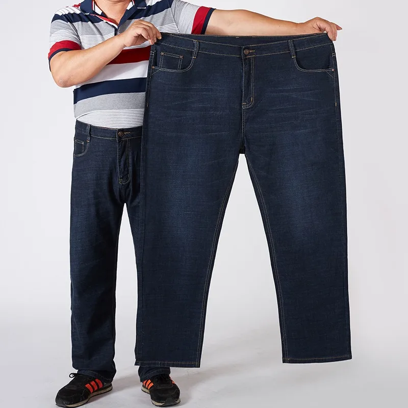 رجل حجم كبير المنشعب السراويل المفتوحة فضفاضة تناسب مستقيم الساق جينز سترتش عالية الخصر بناطيل كاجوال سميكة الدافئة الخريف الشتاء عادية