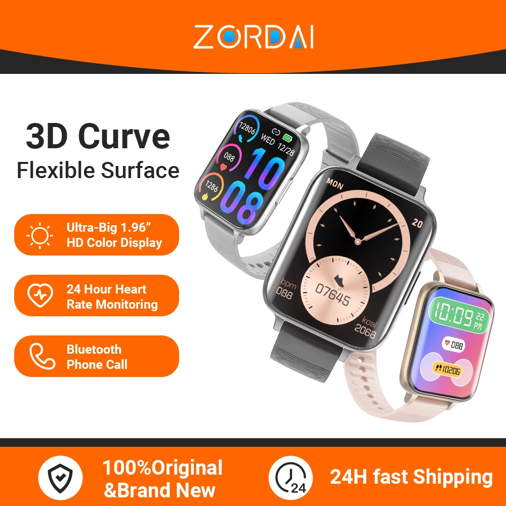 Zordai OD1 Smart Watch 2024 For Xiaomi Redmi Watch 3 1.96'' Curved Screen Smartwatch Heart Rate Bluetooth Call Man Watch for Men