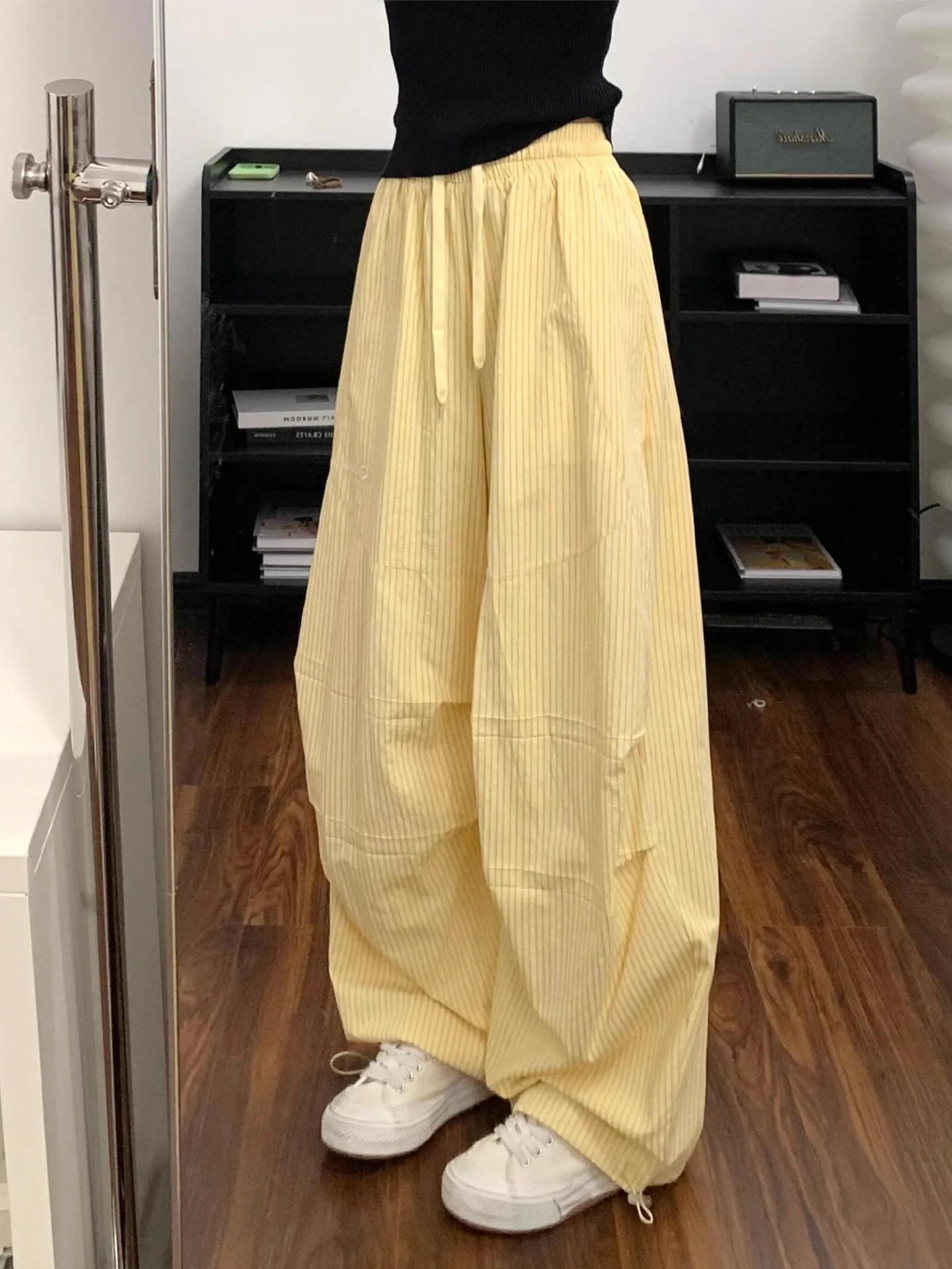 

Брюки Dopne в оранжевую полоску, мужские летние тонкие брюки для десантника, прямые брюки с широкими штанинами, лезвие для джазовых танцев, повседневные брюки...