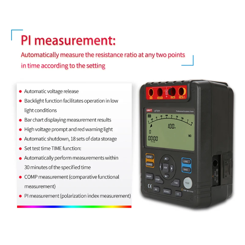 UNI-T izolace odolnost tester UT511 1000V grounding měřič 10GΩ mega tester auto dosah LCD podsvícení střídavého stejnosměrný voltmetr