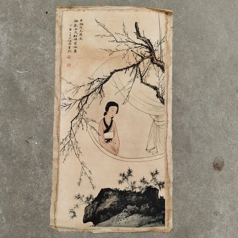 

Old Chinese Scroll Hand Painted "Chen Shaomei Plum blossom Lady"painting Slice