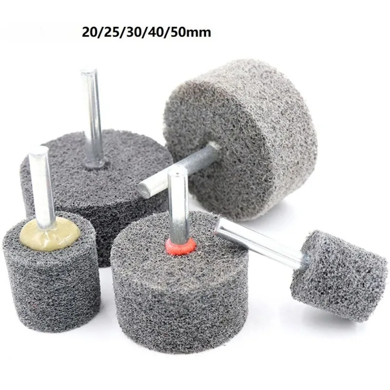 Two 20/25/30/40/50mm Nylon Fiber Non-woven Fabric Grinding Heads with Handles, Polishing and Deburring Tools 6mm Handles