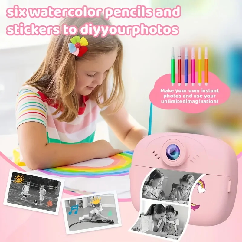 Kinder Sofortbild-Digitalkamera Foto-Etikettendrucker Thermische Fotokamera für Mädchen Jungen Geburtstagsgeschenke Mit 2 Rollen Druckerpapier