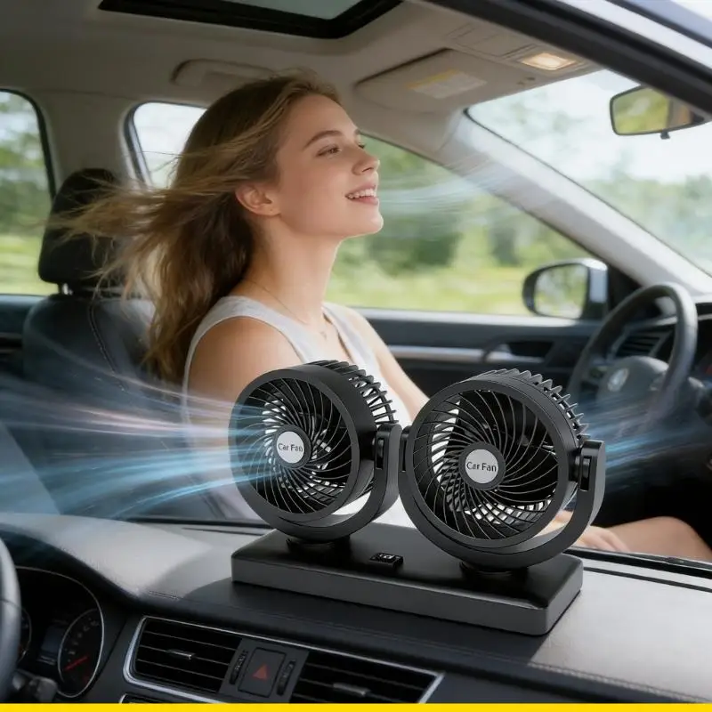SZCH 12V 24V 14W Twin Head Vehicle Air Circulation Fan With Adjustable Angles Provide Wide Airflows Coverage For Enhanced