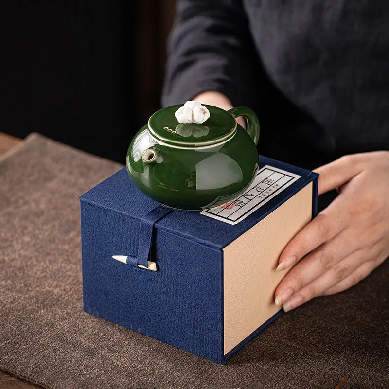 

Emerald Green Ceramic Plum Blossom Teapot Handmade Brewing Pot Single Kung Fu Tea Set High End Chinese Style Home Use Gift
