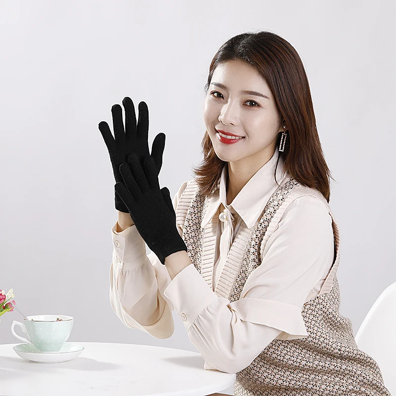 Guantes de invierno de alta calidad para pantalla táctil para hombres y mujeres, guantes de lana merina 100%, guantes de punto elásticos suaves y