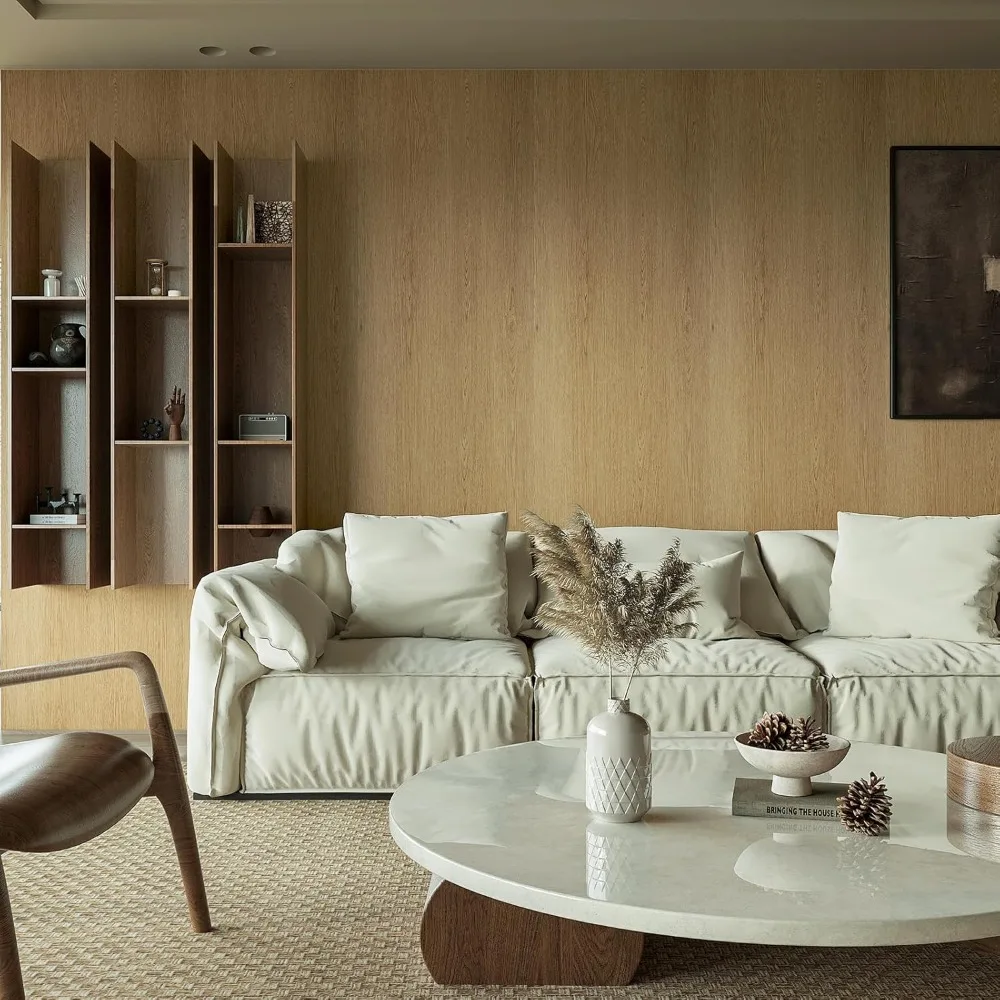 ورق اتصال خشبي قابل للتقشير واللصق باللون البني الفاتح مقاس 48 × 196 للجدران والفصول الدراسية وغرفة النوم - ورق جدران ذو مظهر خشبي واسع #4